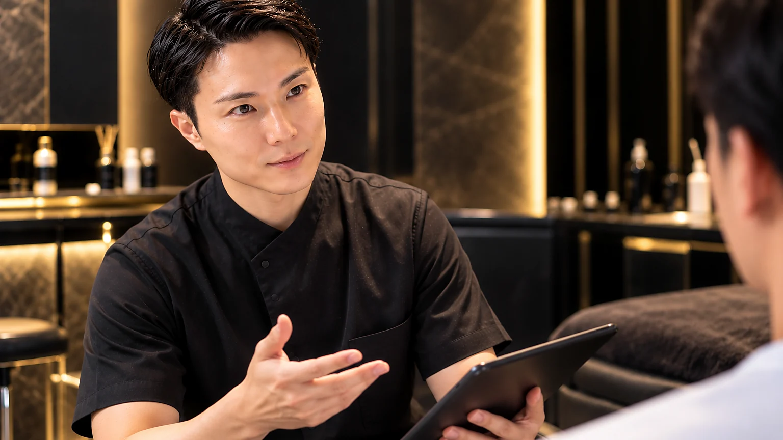 お客様へカウンセリングを行うスタッフ